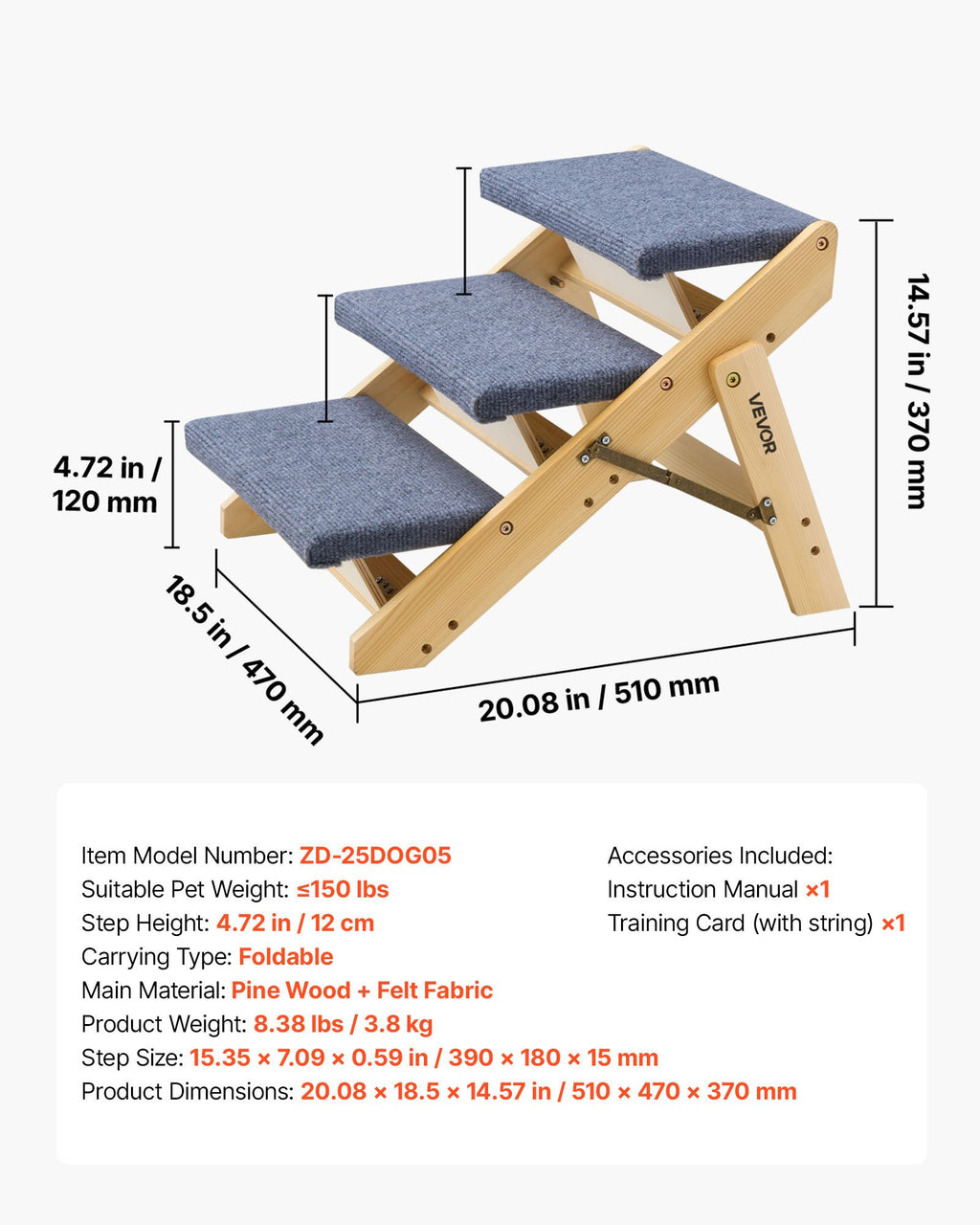 Pet stairs dimensions and specifications