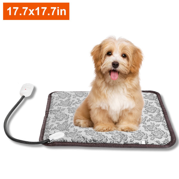 Warm Nest Heated Pet Pad, 17.7 x 17.7 inches, with a small dog
